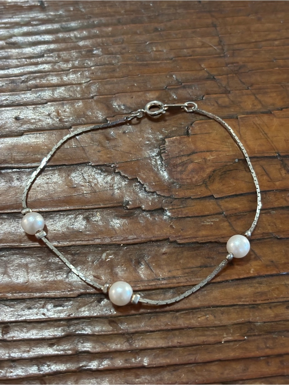 Delicate Pearl Station Silver Bracelet - Classic White Pearls